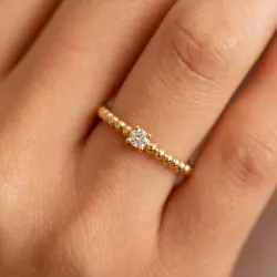 Beaded Solitaire Diamond Ring in 18K Gold or Platinum