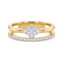 Double Band Pavé Diamond Ring in 18K Gold or Platinum