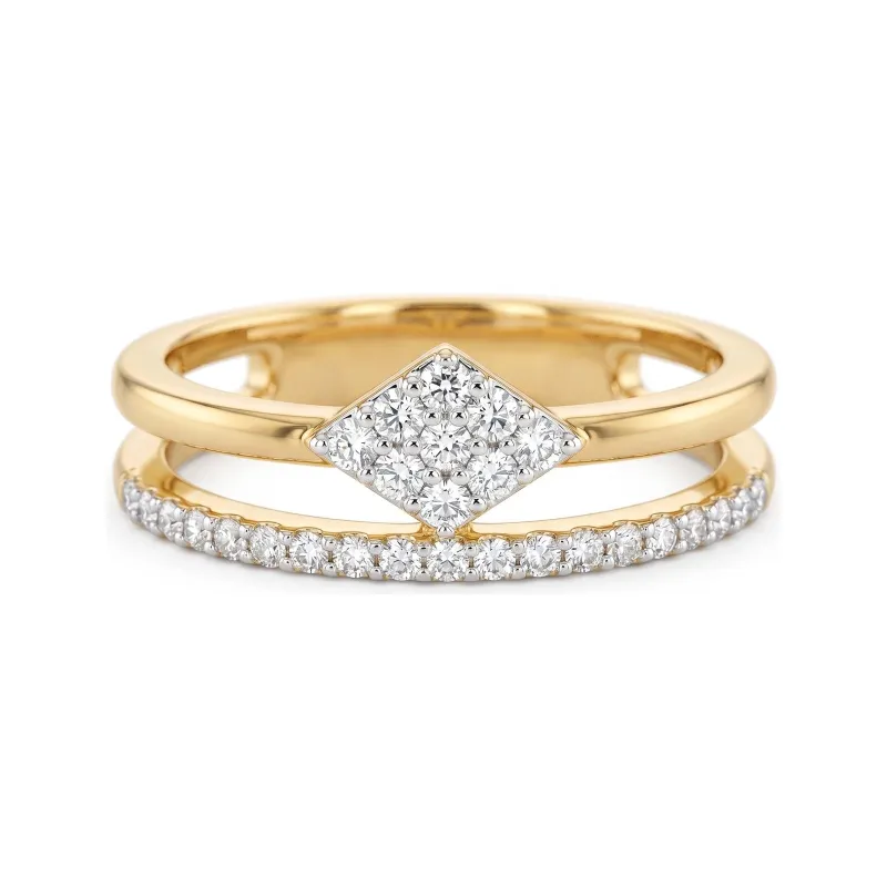 Double Band Pav&eacute; Diamond Ring in 18K Gold or Platinum
