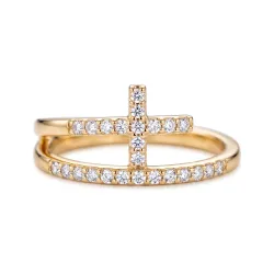 Double Band Pavé Cross Ring in 18K Gold or Platinum Celinni