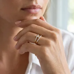 Double Band Pav&eacute; Cross Ring in 18K Gold or Platinum Celinni