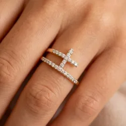 Double Band Pav&eacute; Cross Ring in 18K Gold or Platinum Celinni