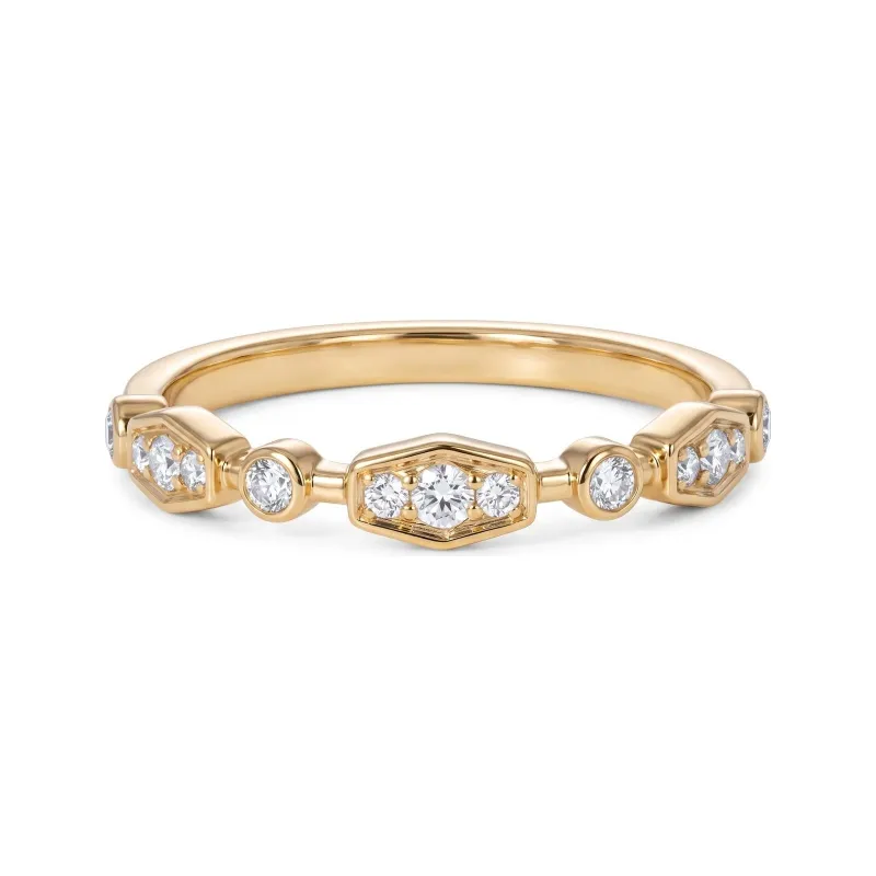 Geometric Diamond Wedding Band in 18K Gold or Platinum