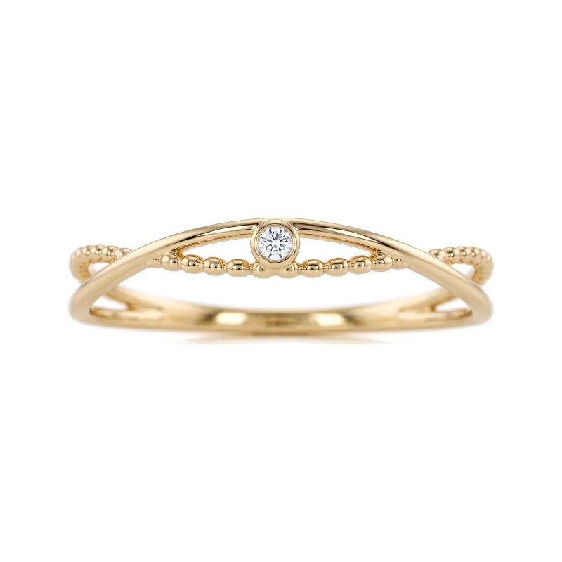 Bezel Set Diamond Crossover Ring in 18K Gold or Platinum