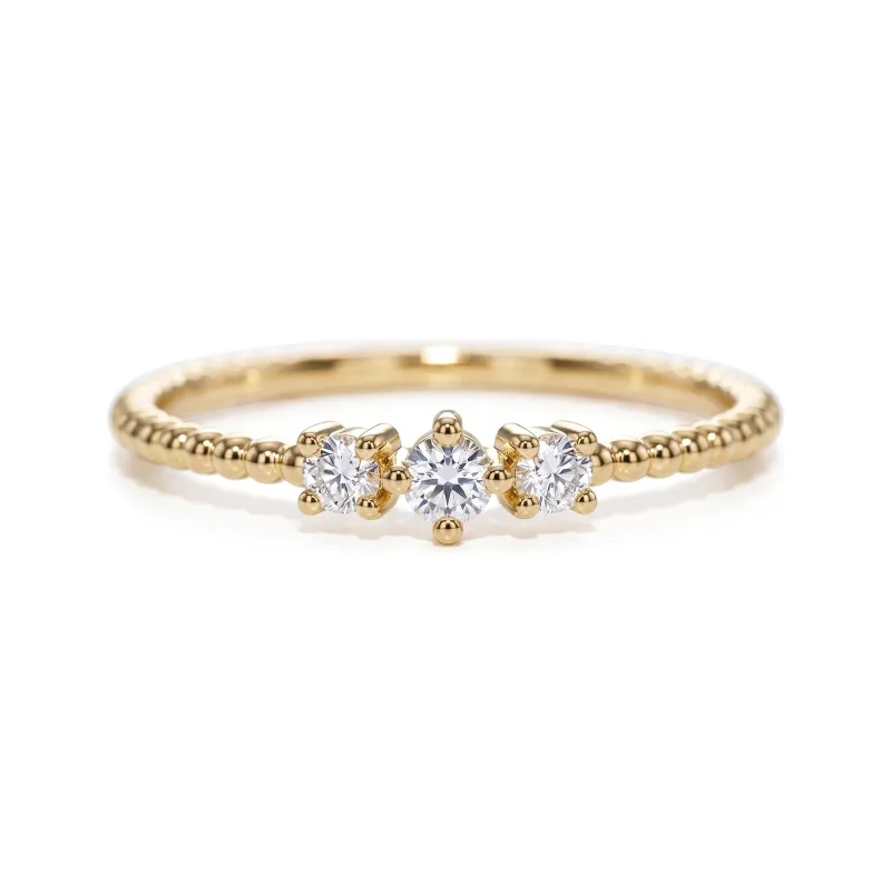 Milgrain Trilogy Diamond Ring in 18K Gold or Platinum