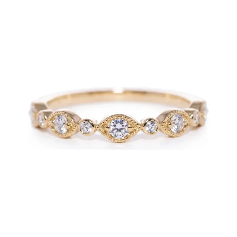 Marquise Milgrain Half Eternity Ring in 18K Gold or Platinum