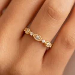 Marquise Milgrain Half Eternity Ring in 18K Gold or Platinum