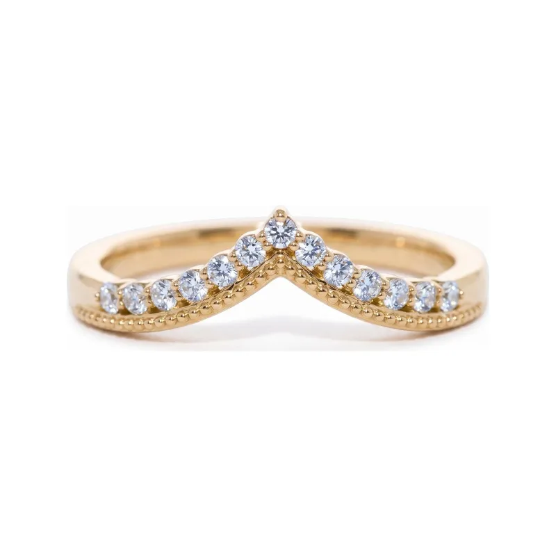 Milgrain Chevron Crown Ring in 18K Gold or Platinum Celinni