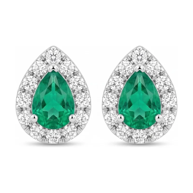 Gaïa Ohrringe mit Smaragd & Diamanten aus 18K Weißgold