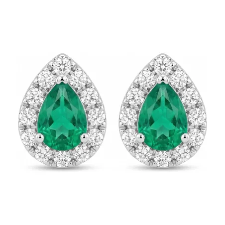 Ohrringe Gaïa mit Smaragd und Diamanten in 18K Weißgold