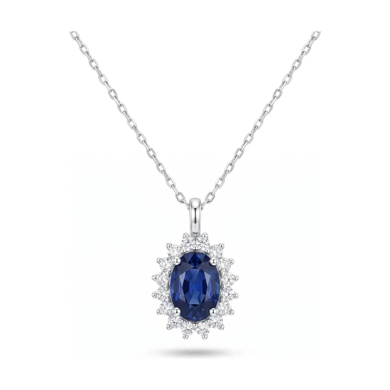 Pendentif Saphir Bleu et Diamants Azélie, Platine 950