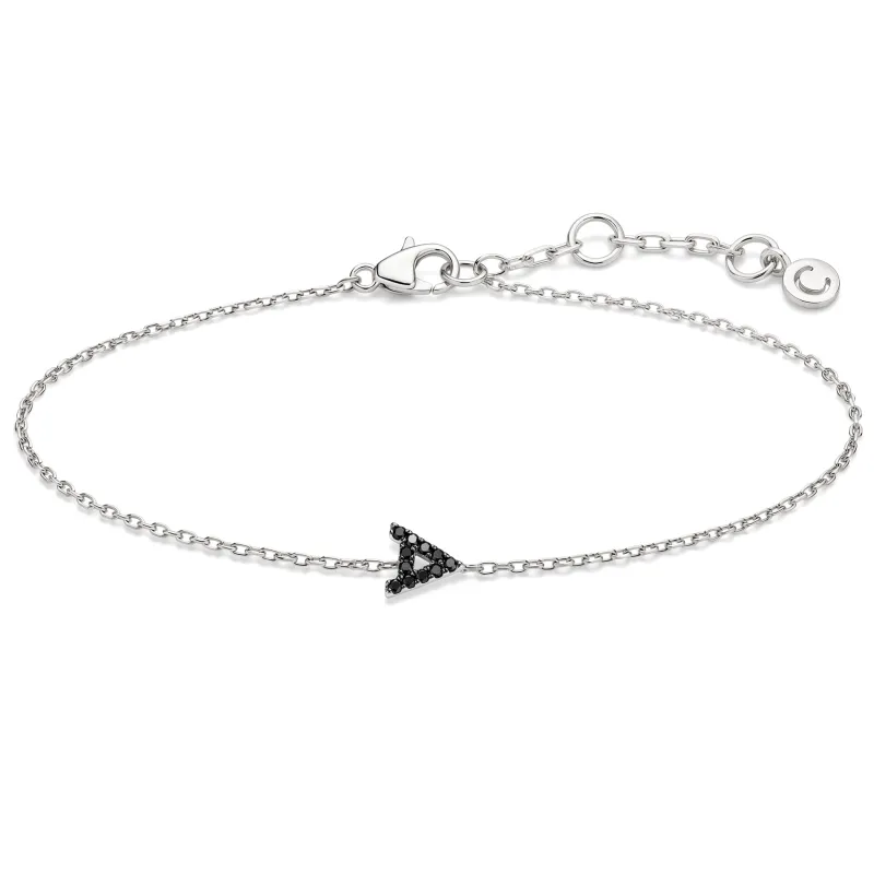 Pulsera Alfabeto Hombre con Diamantes Negros en Oro Blanco de 18K