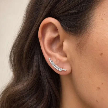 Ear Climber Oorbellen Victoire met Natuurlijke Diamanten in 18K Witgoud