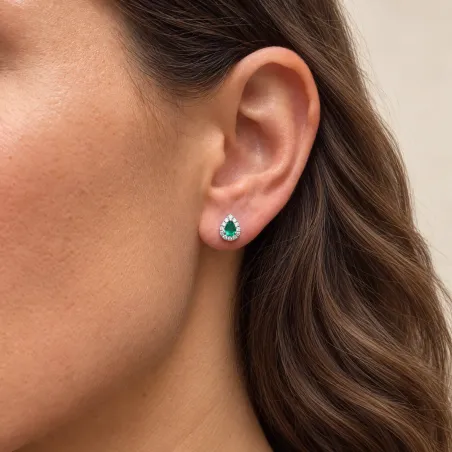 Pendientes Gaïa con Esmeralda y Diamantes en Oro Blanco 18K