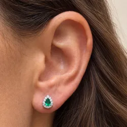 Pendientes Gaïa con Esmeralda y Diamantes en Oro Blanco 18K