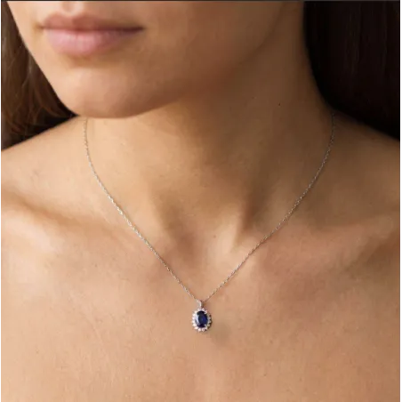 Anhänger Azélie mit Blauem Saphir und Diamanten in Platin 950
