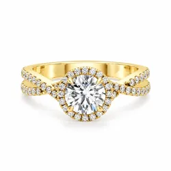 Bague de Fian&ccedil;ailles Diamant Rond Aur&eacute;ole | Halo Or 18K & Platine | Celinni