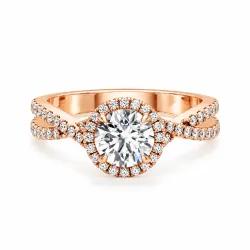 Bague de Fian&ccedil;ailles Diamant Rond Aur&eacute;ole | Halo Or 18K & Platine | Celinni