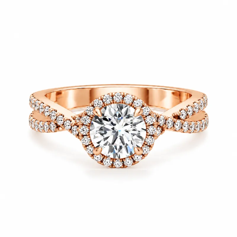 Bague de Fian&ccedil;ailles Diamant Rond Aur&eacute;ole | Halo Or 18K & Platine | Celinni
