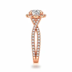 Bague de Fian&ccedil;ailles Diamant Rond Aur&eacute;ole | Halo Or 18K & Platine | Celinni