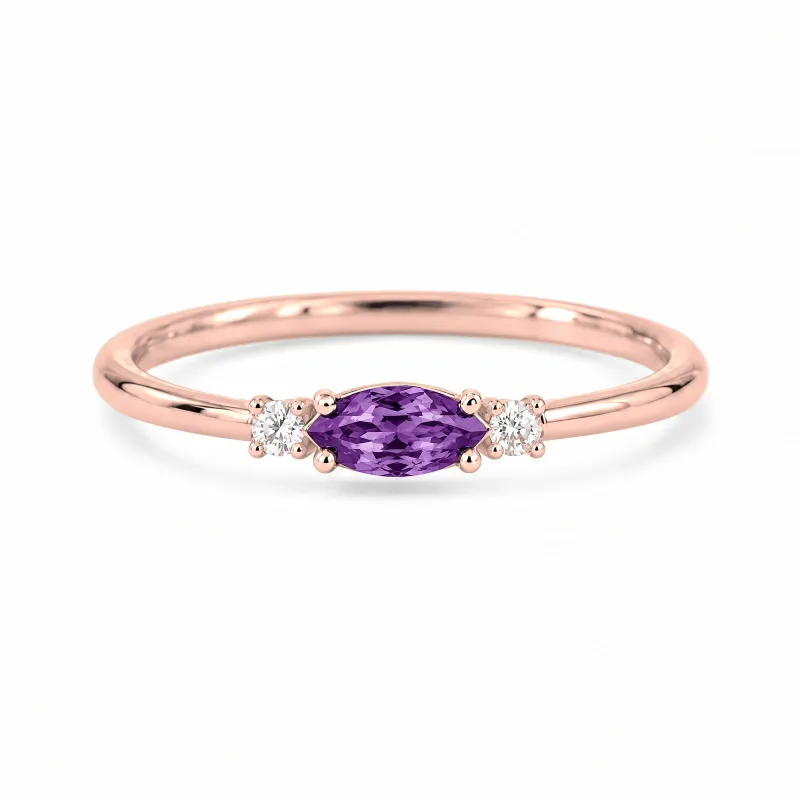 Romy February Natural Amethyst and Diamond Ring | Celinni