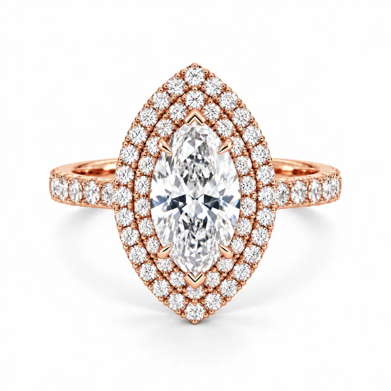 Solitaire Diamant Marquise Double Halo Ma Vie | Celinni