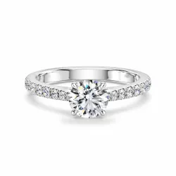 Anillo de compromiso diamante redondo Aria seis garras pavé | Celinni