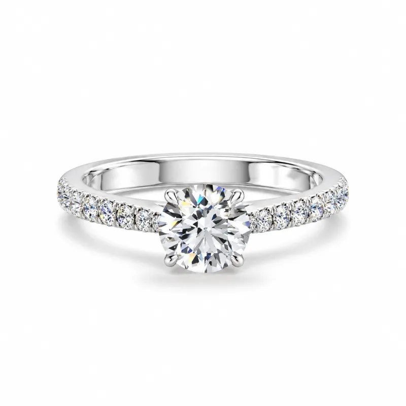 Bague de fiançailles diamant rond Aria six griffes pavée | Celinni