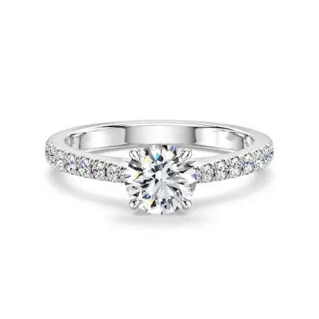 Bague de fiançailles diamant rond Aria six griffes pavée