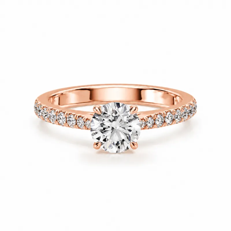 Bague de fian&ccedil;ailles diamant rond Aria six griffes pav&eacute;e | Celinni
