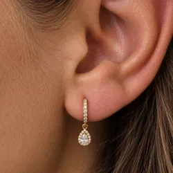 Pendientes Aro Charm Pera Diamantes en Oro Amarillo 18K