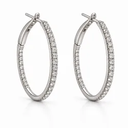 Pendientes Aro Grandes Diamantes Naturales en Oro Blanco 18K