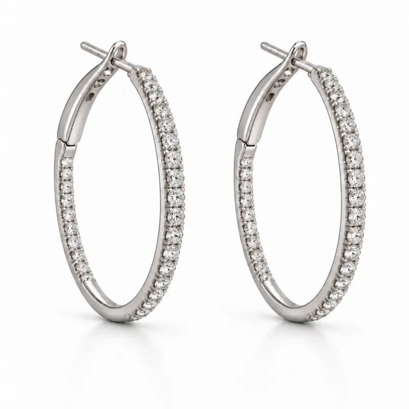 Créoles Pavées Grand Modèle Diamants Or Blanc 18K | Celinni