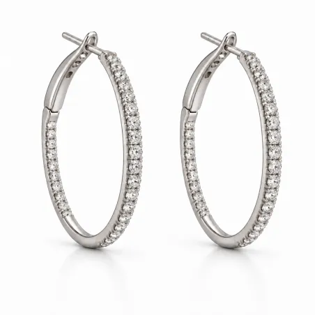 Créoles Pavées Grand Modèle Or blanc 18K Diamants naturels