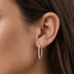 Créoles Pavées Grand Modèle Diamants Or Blanc 18K | Celinni