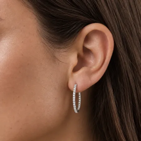 Grote pavé creolen natuurlijke diamanten witgoud 18K