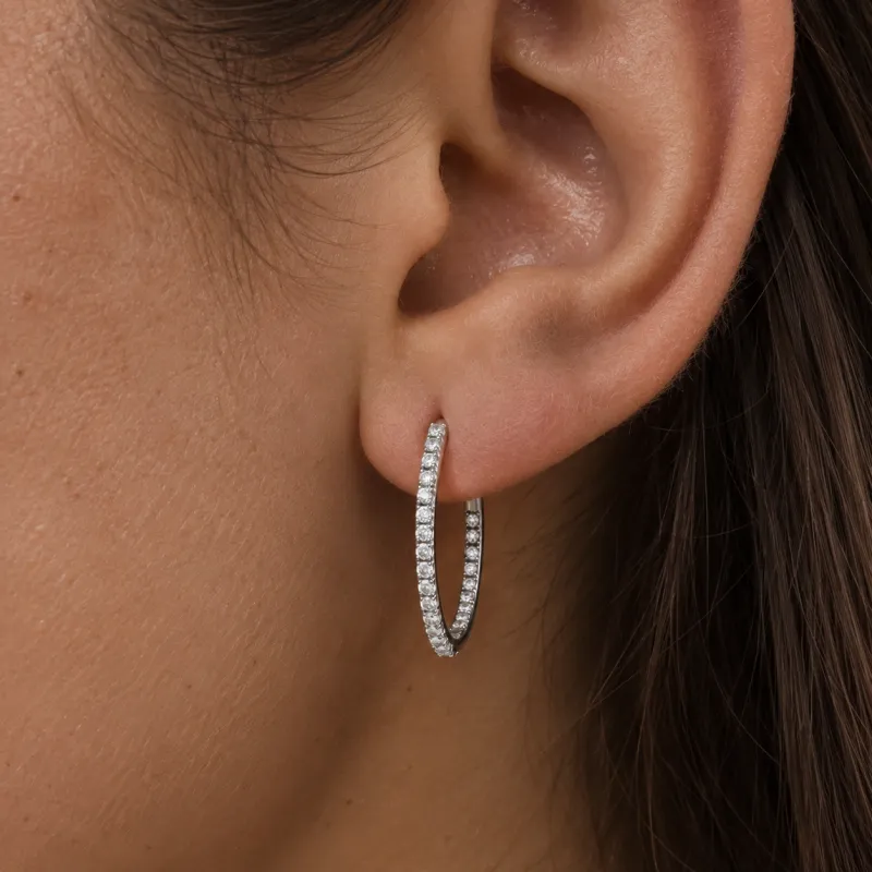 Pendientes Aro Grandes Diamantes Naturales en Oro Blanco 18K