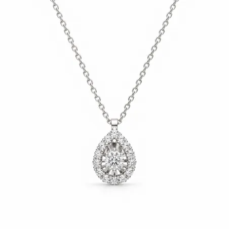 Pendentif Poire pavé illusion Or blanc et Diamants naturels