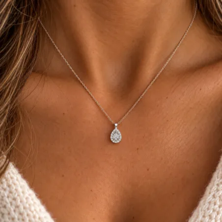 Anhänger Tropfen Pavé Illusion natürliche Diamanten Weißgold 18K