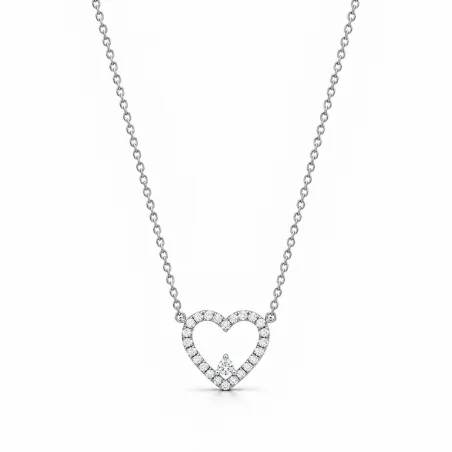 Pendentif halo Coeur Or blanc 18K et Diamants naturels