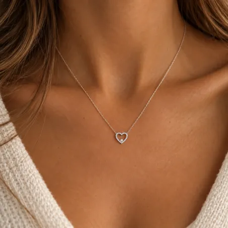 Heart Halo Natural Diamond Pendant 18K White Gold
