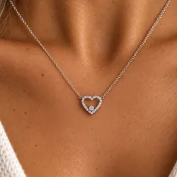 Pendentif halo Coeur en Or blanc 18K et Diamants naturels