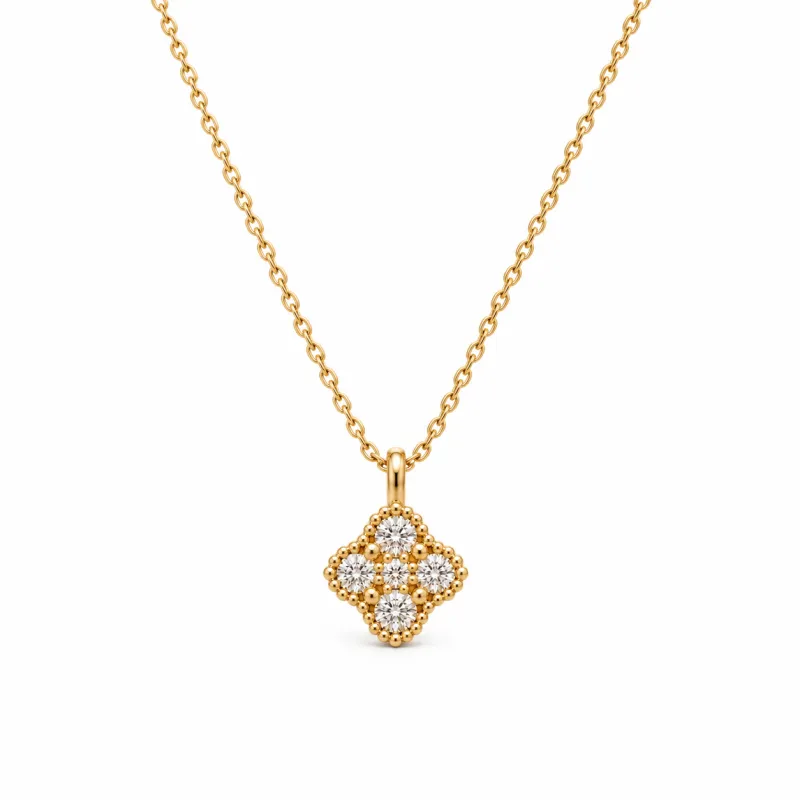 Pendentif Trèfle en Or jaune 18K et Diamants Naturels