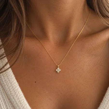 Hanger klaverblad natuurlijke diamanten geelgoud 18K