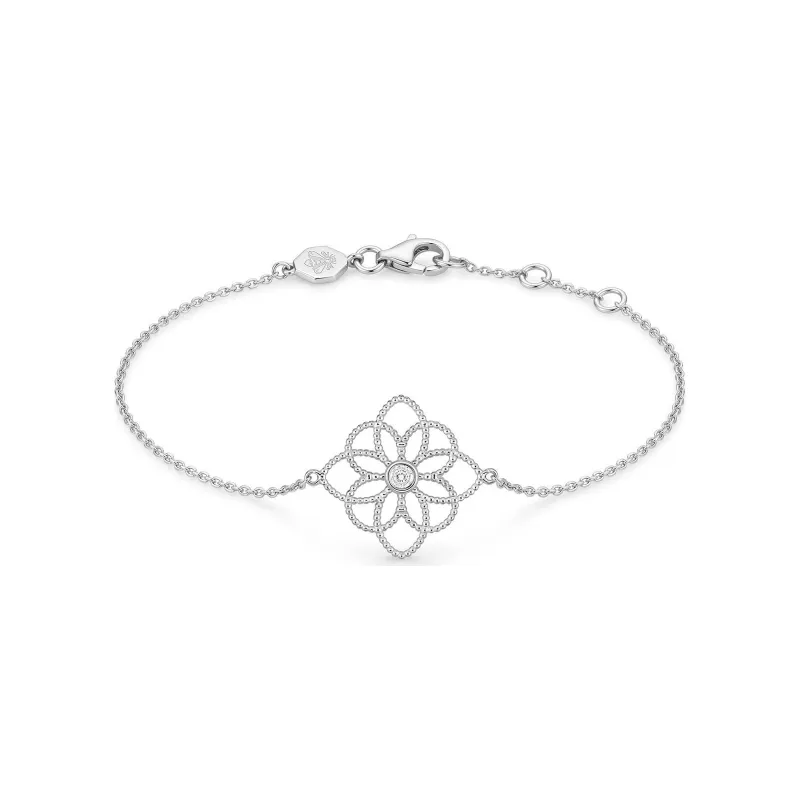 Fleur de Vie Armband mit Naturdiamant aus 18K Weißgold