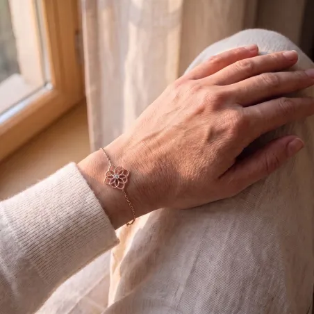 Flower of Life Natural Diamond Bracelet 18K Rose Gold