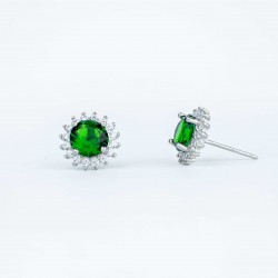 Boucles d'oreilles diamants et quartz vert marguerite