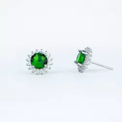 Boucles d'oreilles diamants et quartz vert marguerite