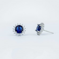 Boucles d'Oreilles Marguerite© Saphirs Ronds et diamants