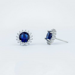 Boucles d'Oreilles Marguerite© Saphirs Ronds et diamants Boucles d'Oreilles Marguerite© Saphirs Ronds et diamants